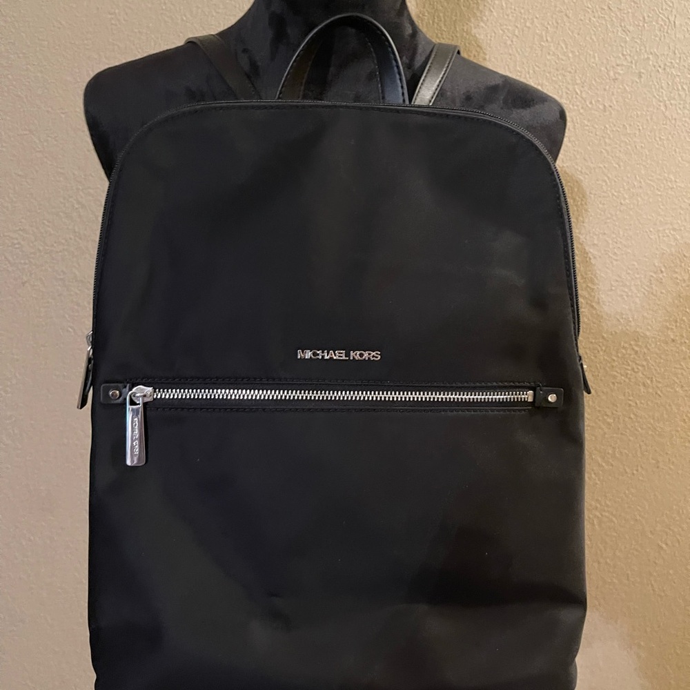 Michael Kors Black Backpack with Silver Zipper